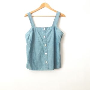 J. Crew tank top light blue chambray blouse faux button front women size medium